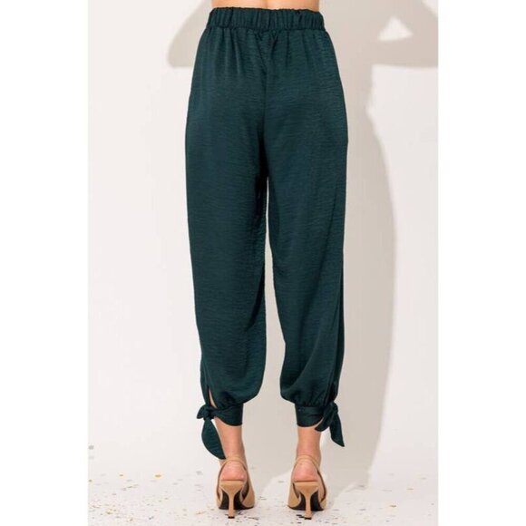 Green Bottom Tie Satin Pants - Picture 2 of 8